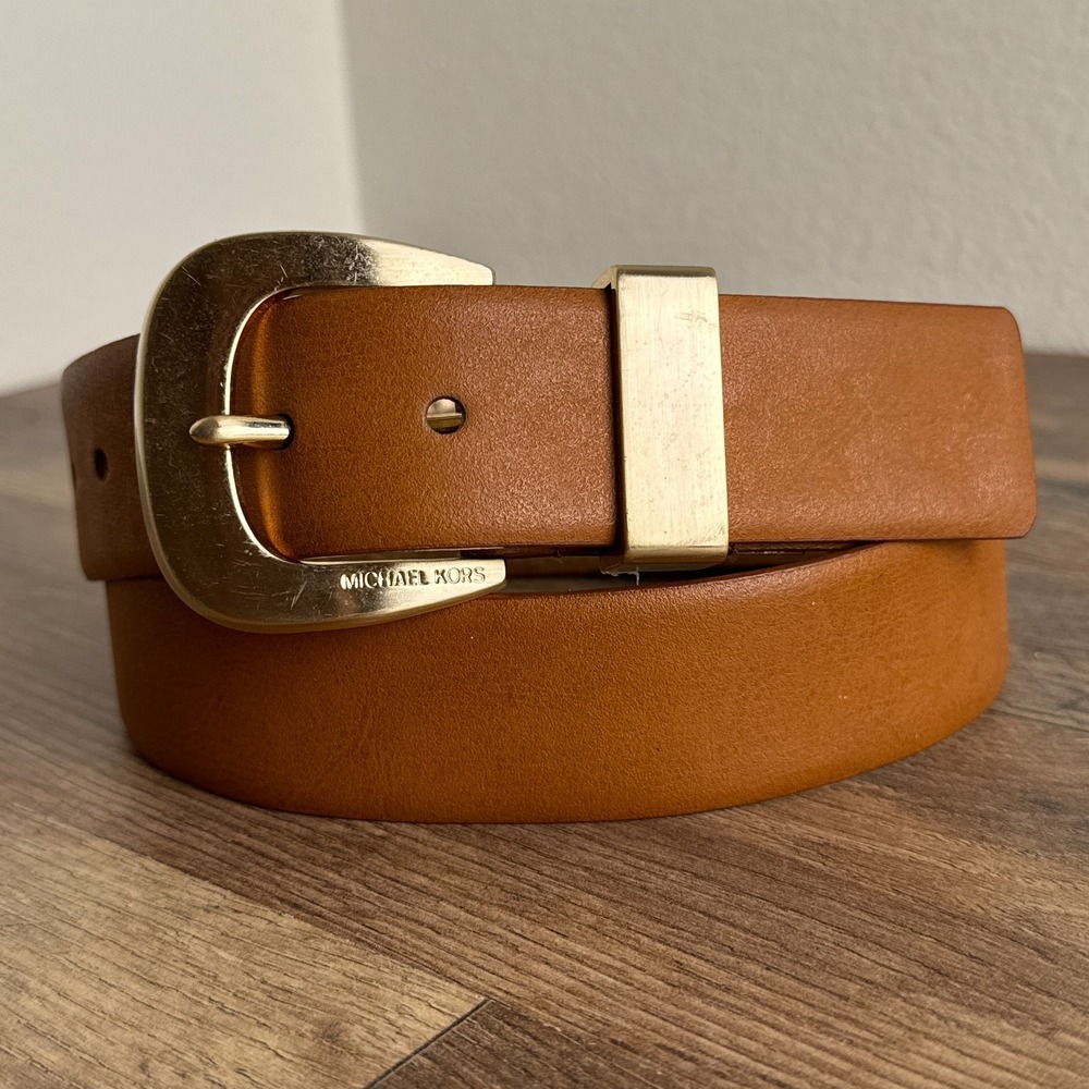 Michael Kors Leather Dress Belt Gold‎ Buckle Brown Womens Size Large
